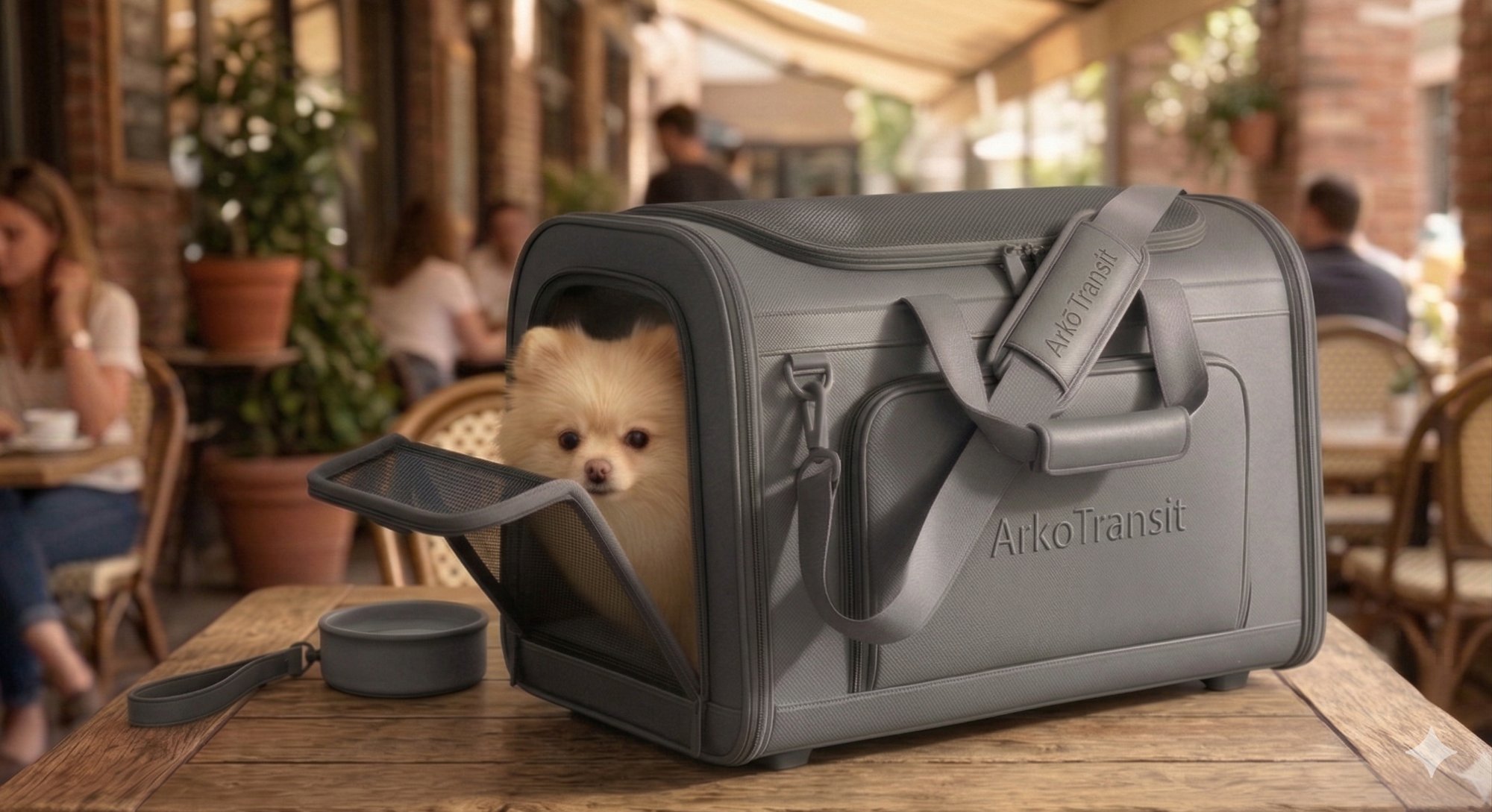 Pomeranian settled in Arkō Transit — 900D rPET shell built for daily use